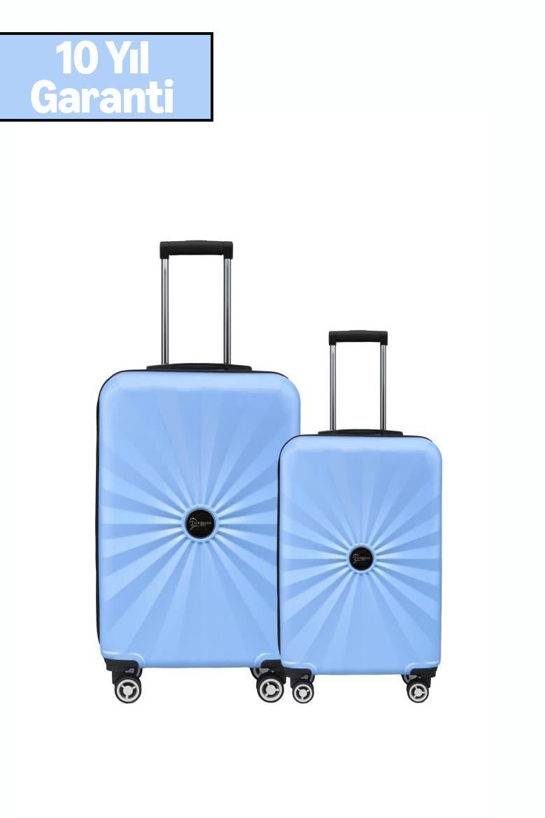 2'li Valiz Seti Polikarbon Orta Boy - Kabin Boy Valiz Mavi 1809