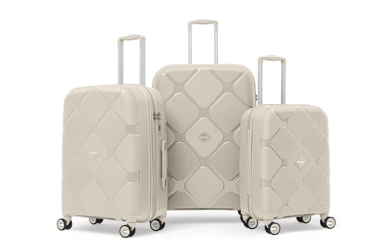 3'lü Valiz Seti %100 Polipropilen Valiz 4x2 Teker Bej 6990