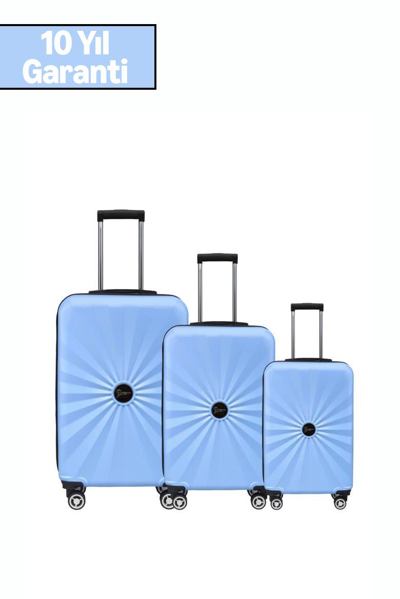 3'lü Valiz Seti Polikarbon 4x2 Teker Mavi 1809