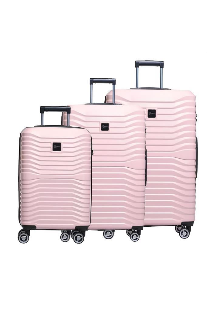 3'lü Valiz Seti Polikarbon Valiz 4x2 Teker Pudra 1819