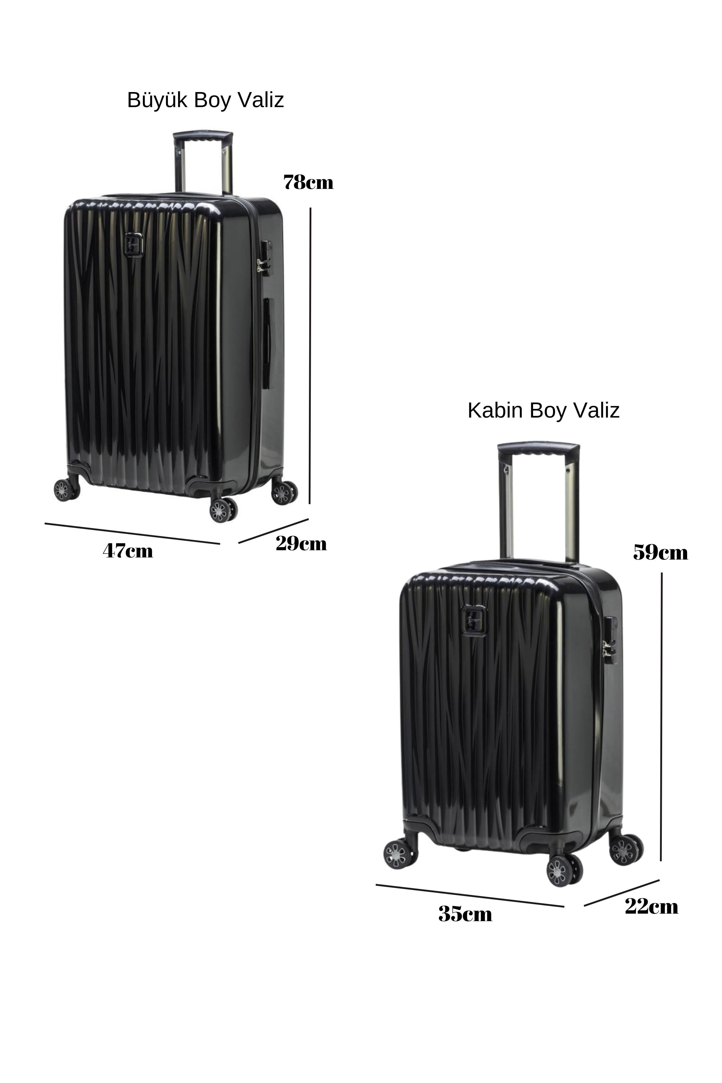 3'lü Valiz Seti Polikarbon Valiz 4x2 Teker Siyah 1815
