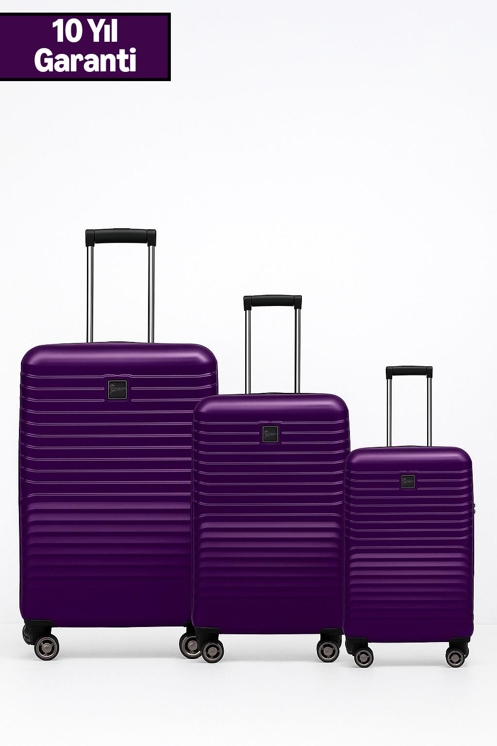 3'lü Valiz Seti Polikarbon Valiz 4x2 Teker Mor 1811