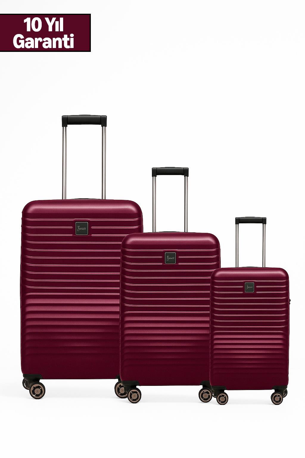 3'lü Valiz Seti Polikarbon Valiz 4x2 Teker Bordo 1811