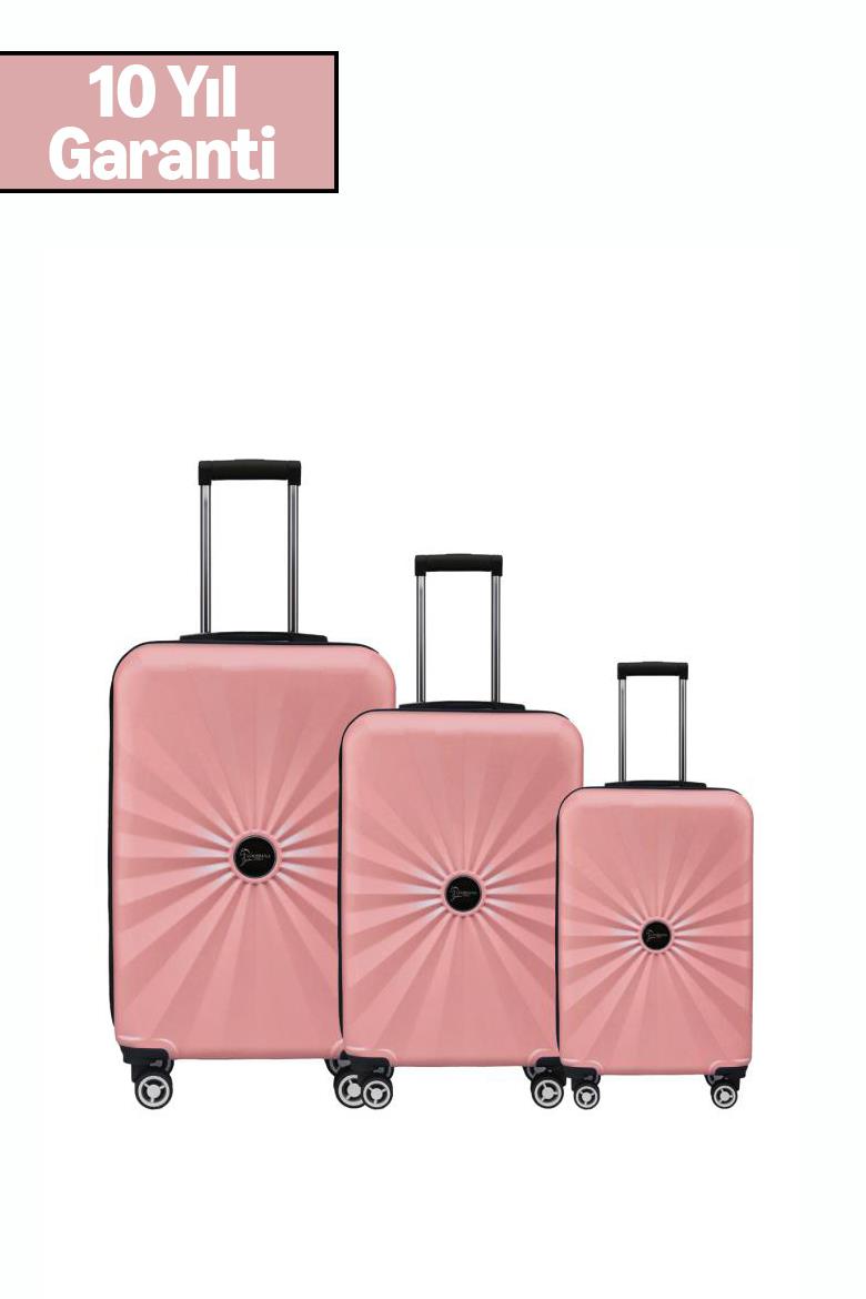 3'lü Valiz Seti Polikarbon Valiz 4x2 Teker Rose 1809