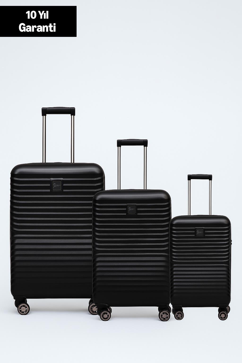 3'lü Valiz Seti Polikarbon Valiz 4x2 Teker Siyah 1811