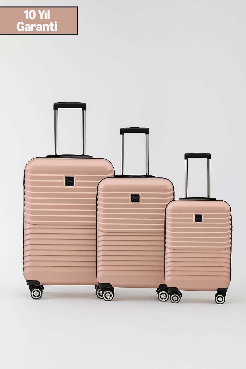 3'lü Valiz Seti Polikarbon Valiz 4x2 Teker Pudra 1811