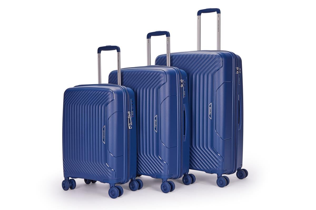 Benetton 3'lü Set Büyük Orta Ve Kabin Boy %100 Polipropilen Valiz Koyu Mavi14Bnt8001