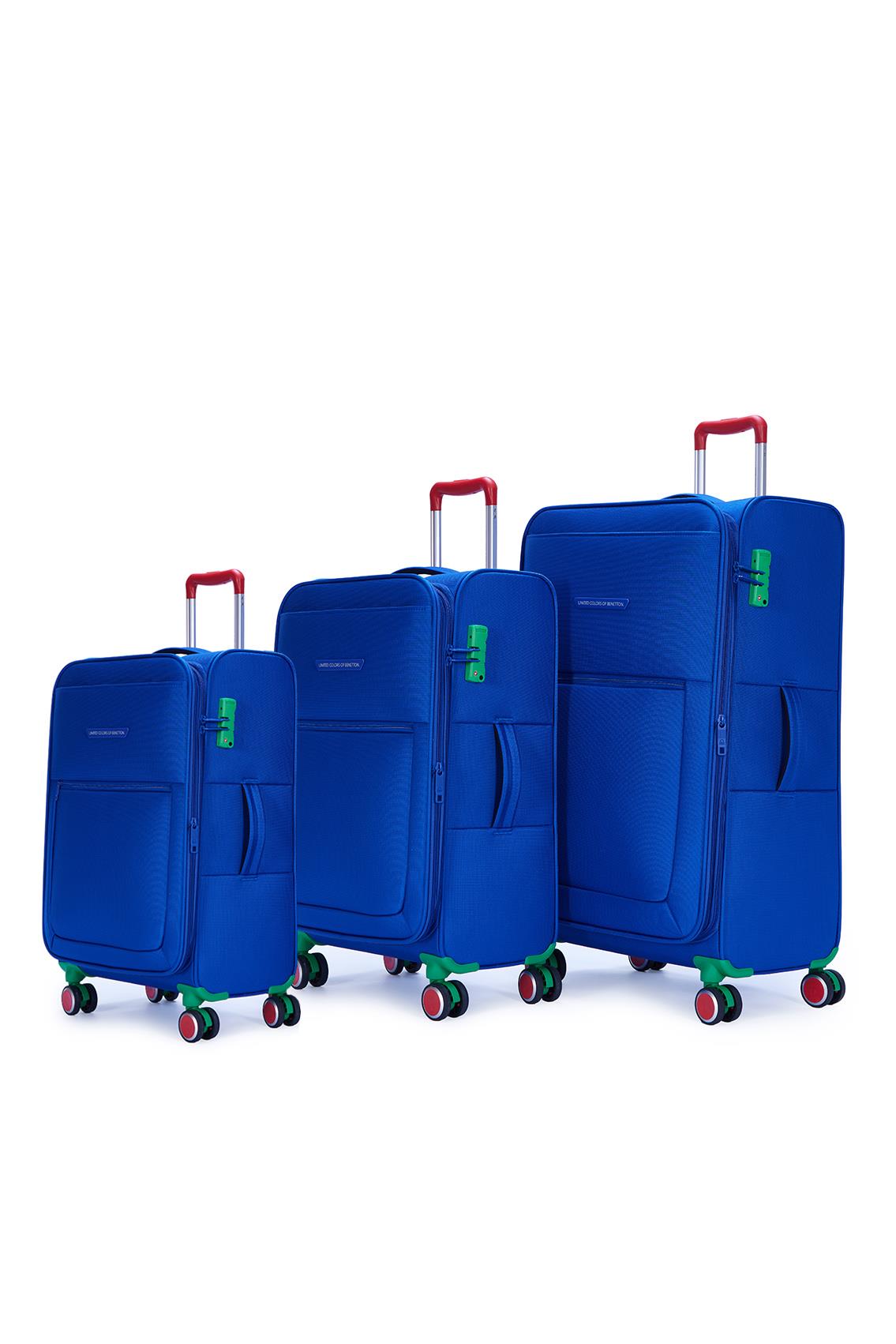 Benetton 3'lü Valiz Seti Lüx Kumaş Valiz Mavi Bnt2800