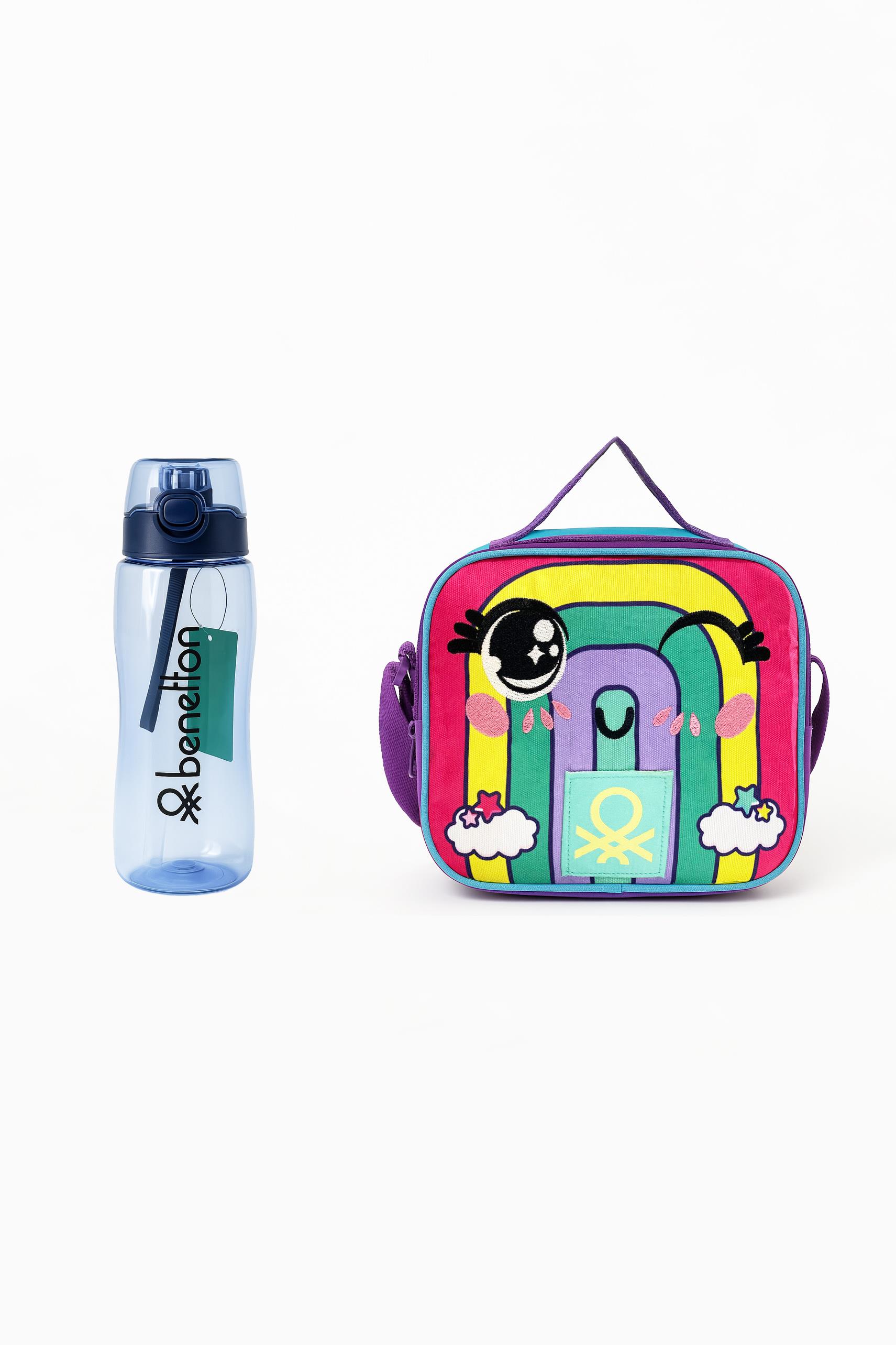 Benetton Gökkuşağı Desenli Okul Seti(Beslenme, Mavi Matara)