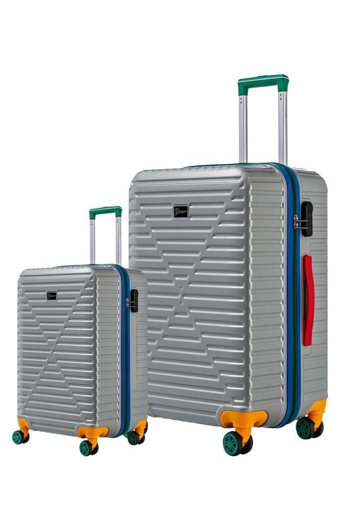 Büyük Ve Kabin Boy 2'li Valiz Seti %100 Polikarbon Valiz 4x2 Teker Gri 1088