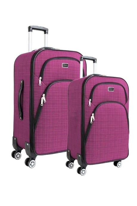Büyük ve Kabin Boy Valiz Seti 4 Teker Kumaş Valiz Pembe 1081