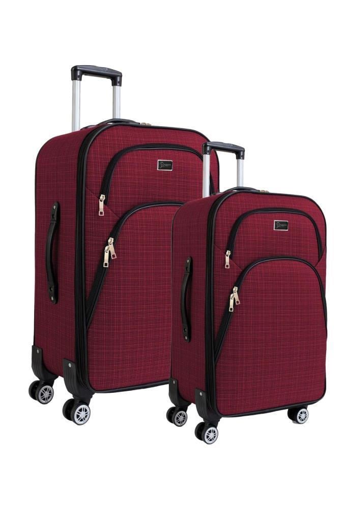 Büyük ve Orta Boy Valiz Seti 4 Teker Kumaş Valiz Bordo 1081