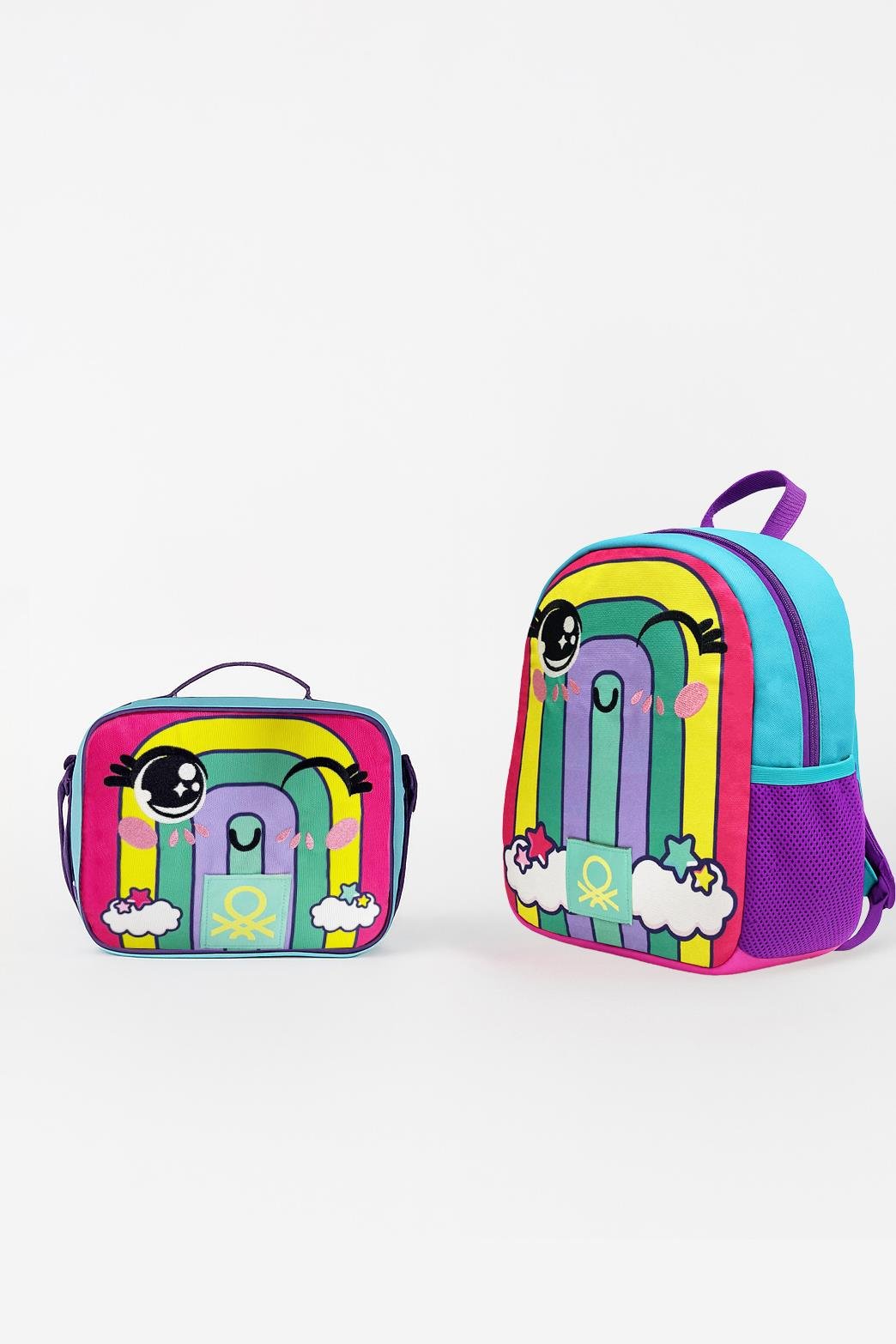 Gökkuşağı Desenli Anaokul Çantası Seti(Anaokul Çantası, Beslenme Çantası)
