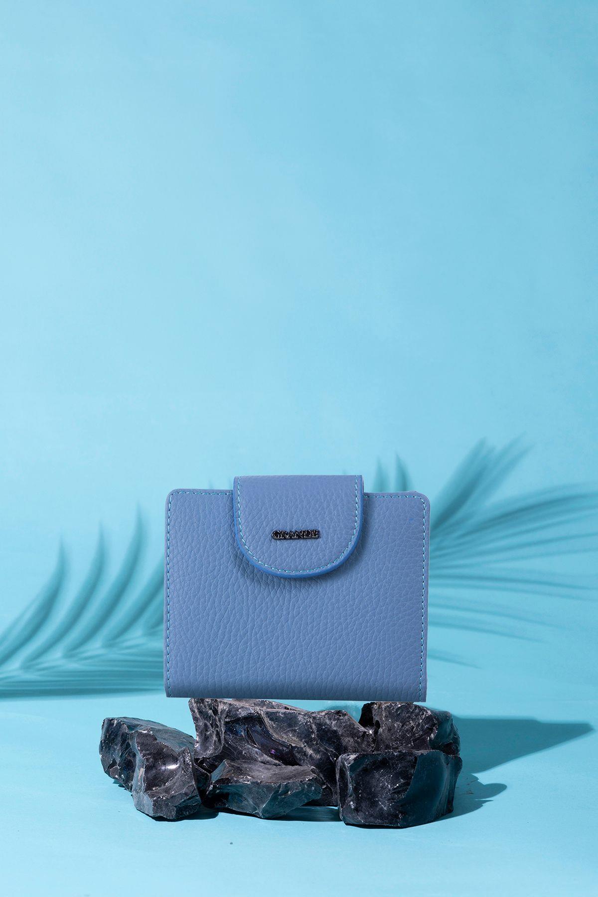 Grande Hakiki Deri Kadın Cüzdan Buz Mavi 2818
