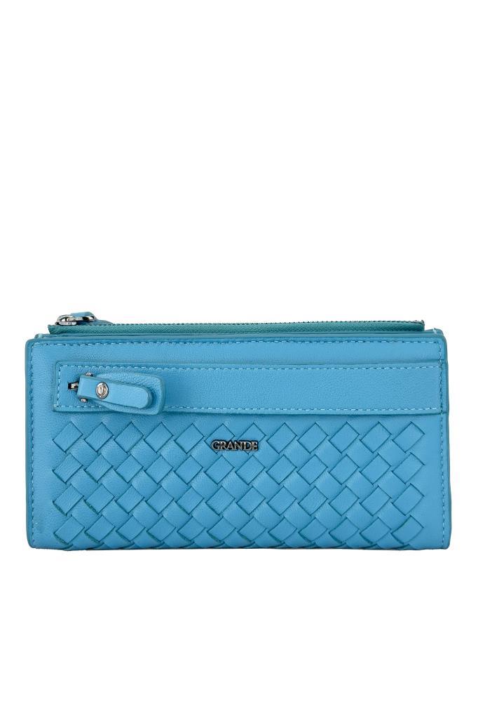 Grande Hakiki Deri Kadın Cüzdan Örgü Turkuaz 2760