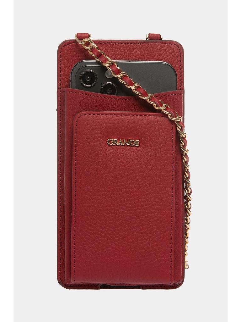Grande Hakiki Deri Kadın Telefon Çantası Bordo 2783