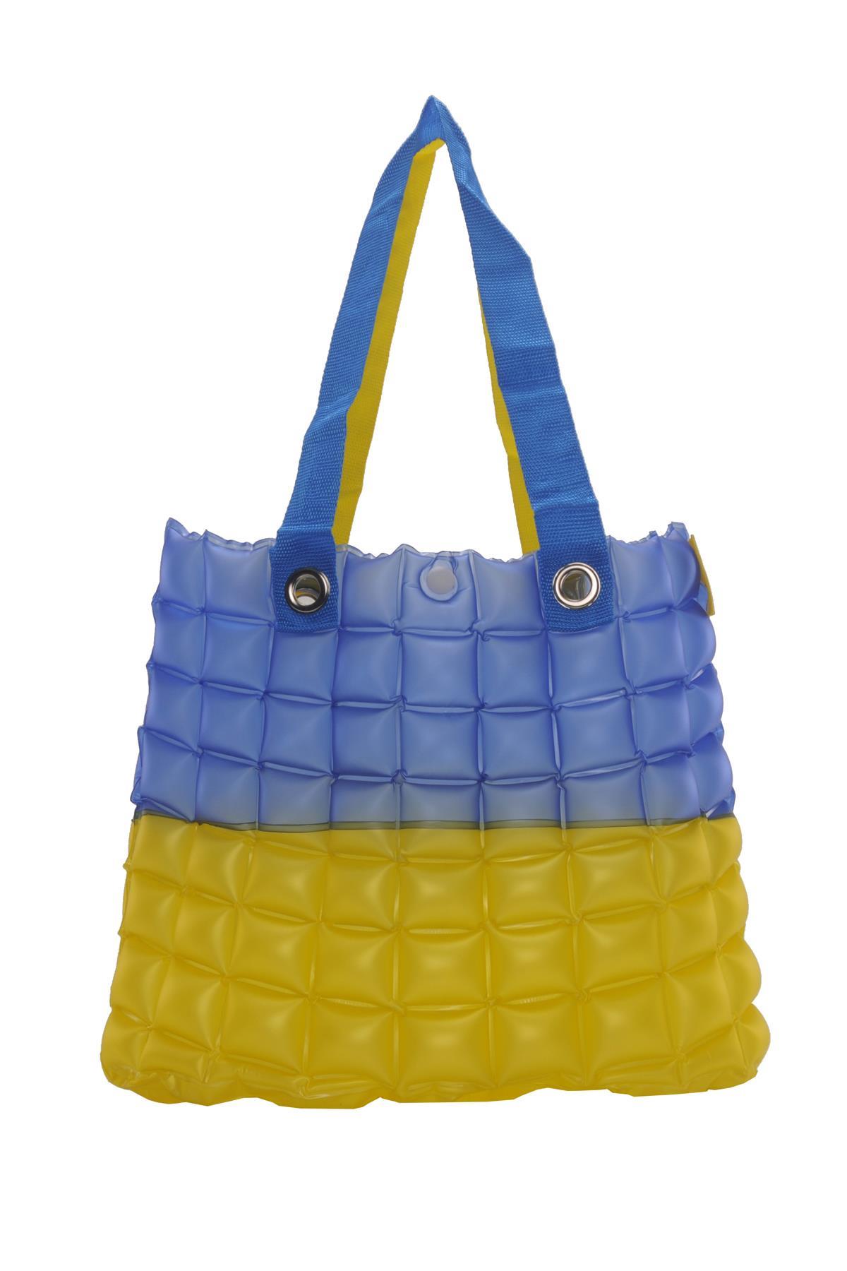 Kadın Plaj Çantası Sarı Mavi Şişme Omuz Çanta Plj06