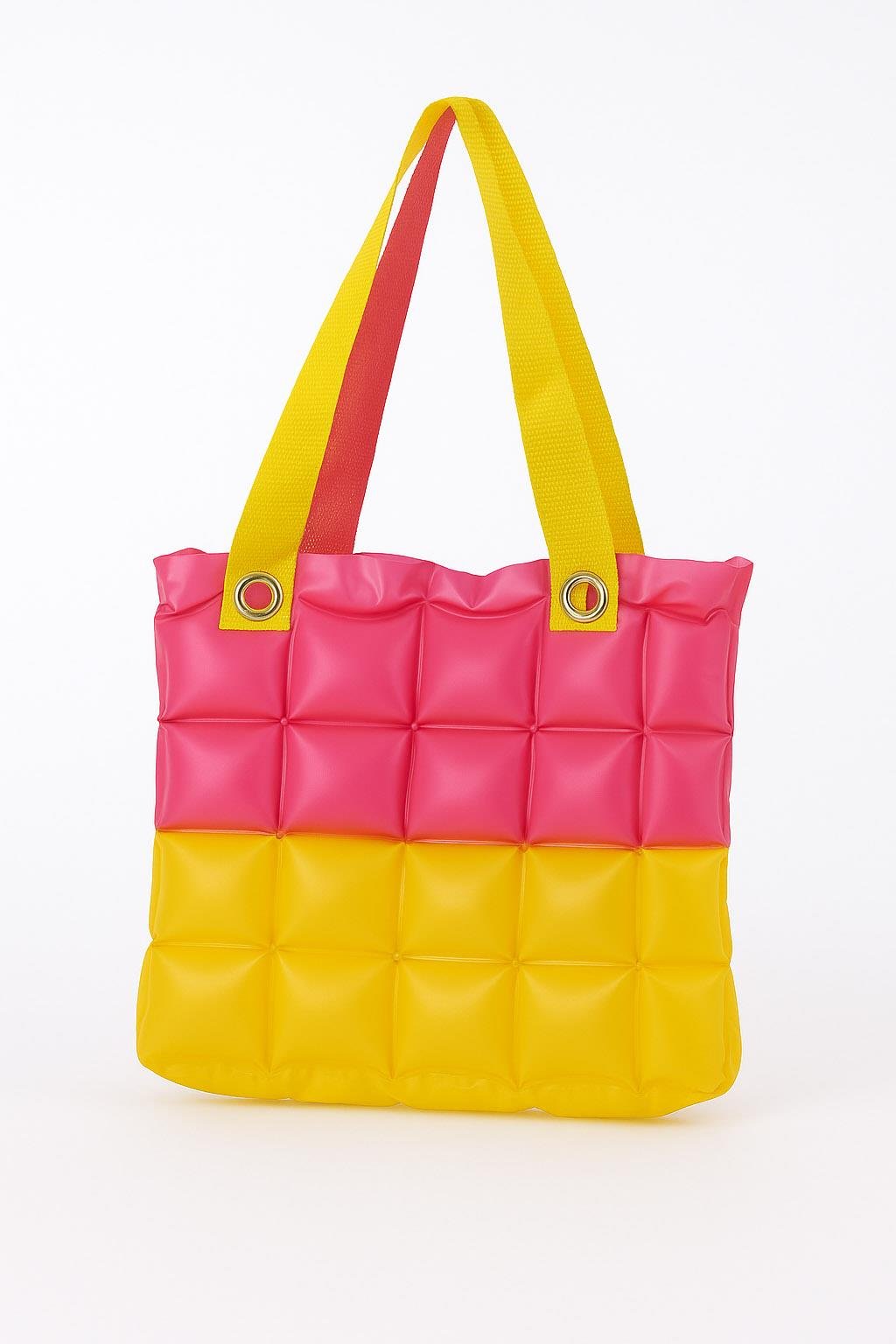 Kadın Plaj Çantası Sarı Pembe Şişme Omuz Çanta Plj02