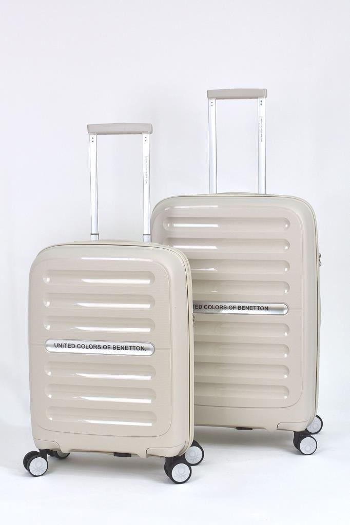 Kırılmaz Polipropilen 2'li Valiz Seti Orta Boy - Kabin Boy Bej BNT1000