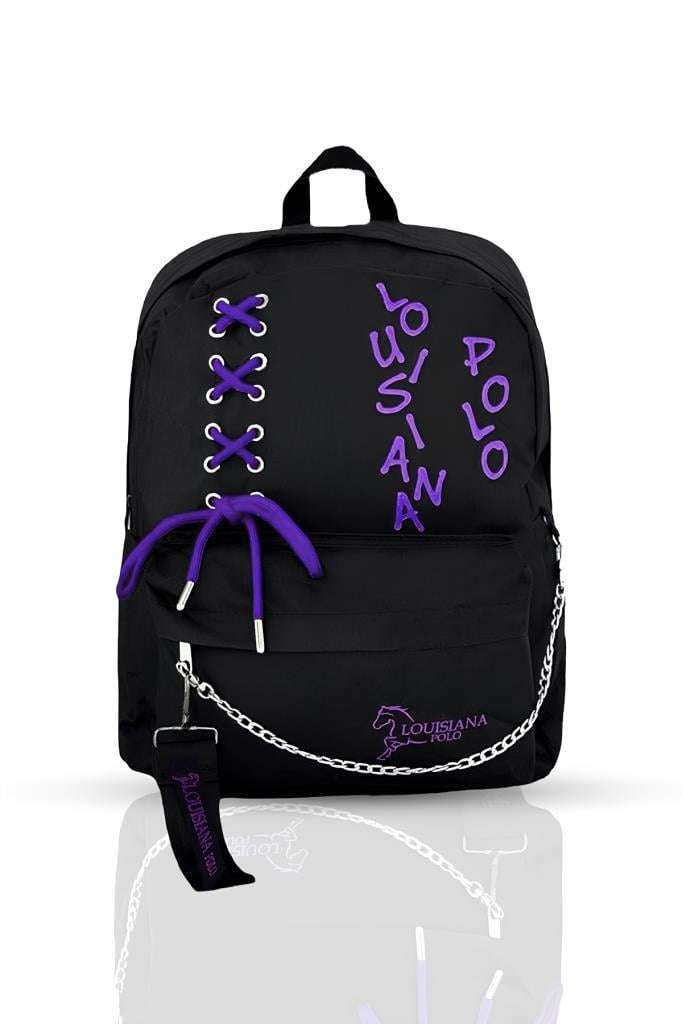 Laptop Bölmeli Okul Çantası Siyah Mor 1141