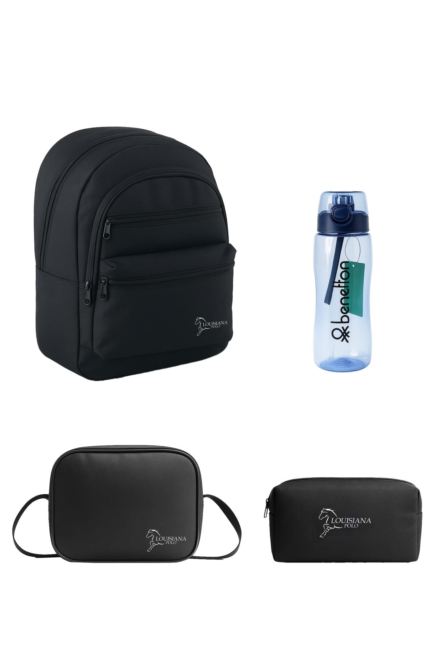 Louisiana Polo Okul Seti – Çanta + Termal Beslenme + Kalemlik + Mavi Matara Beyaz 2456