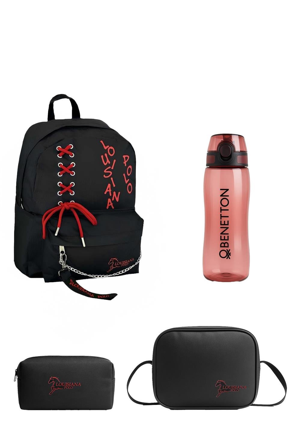 Louisiana Polo Okul Seti – Çanta + Termal Beslenme + Kalemlik + Kırmızı Matara Kırmızı 1411