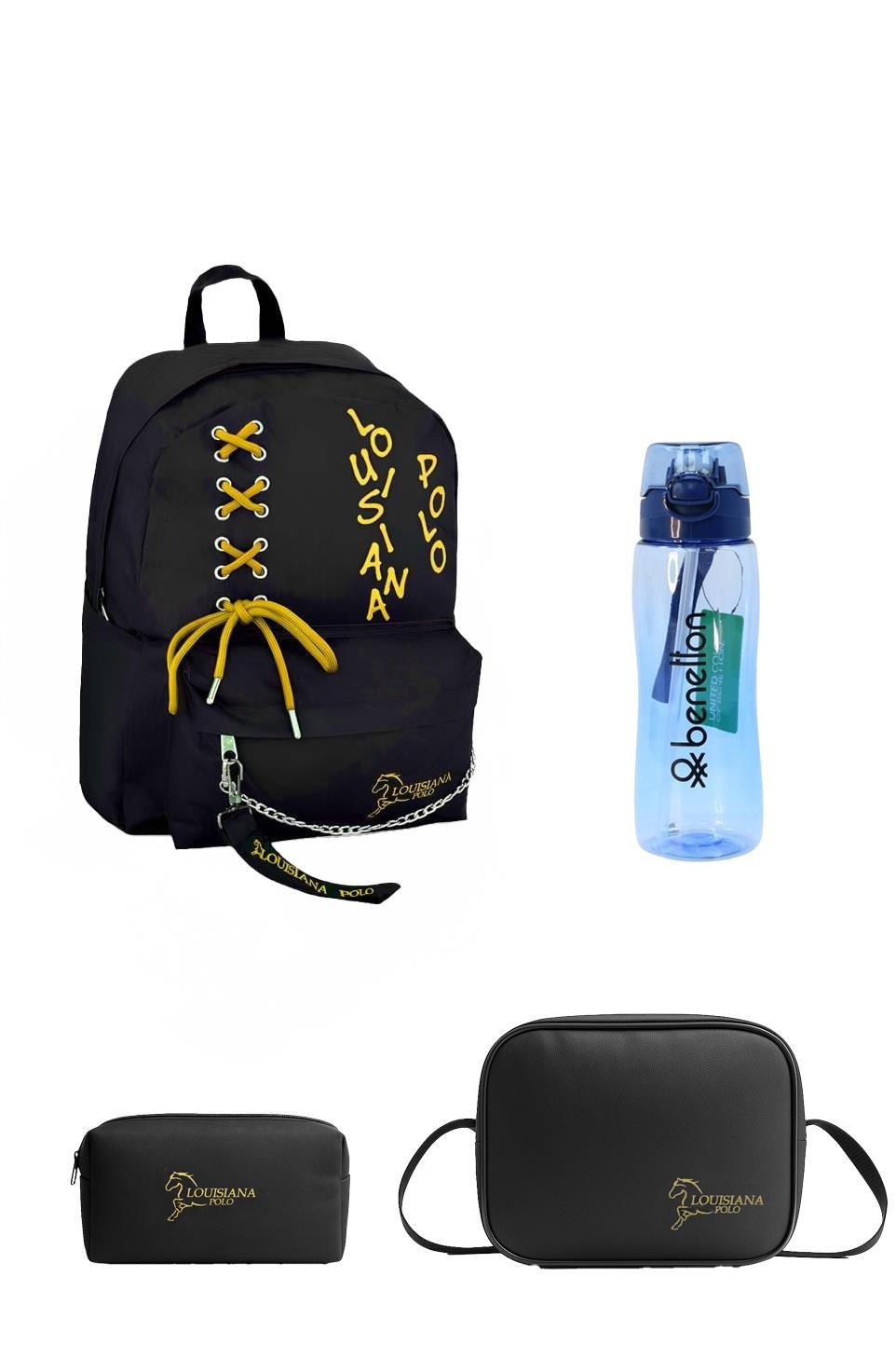 Louisiana Polo Okul Seti – Çanta + Termal Beslenme + Kalemlik +Mavi Matara Sarı 1141