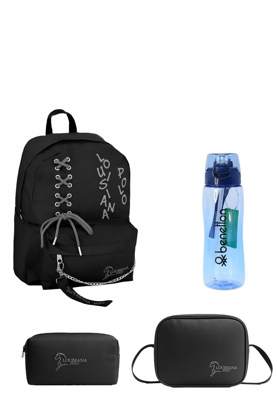 Louisiana Polo Okul Seti – Çanta + Termal Beslenme + Kalemlik + Mavi Matara Füme 1141