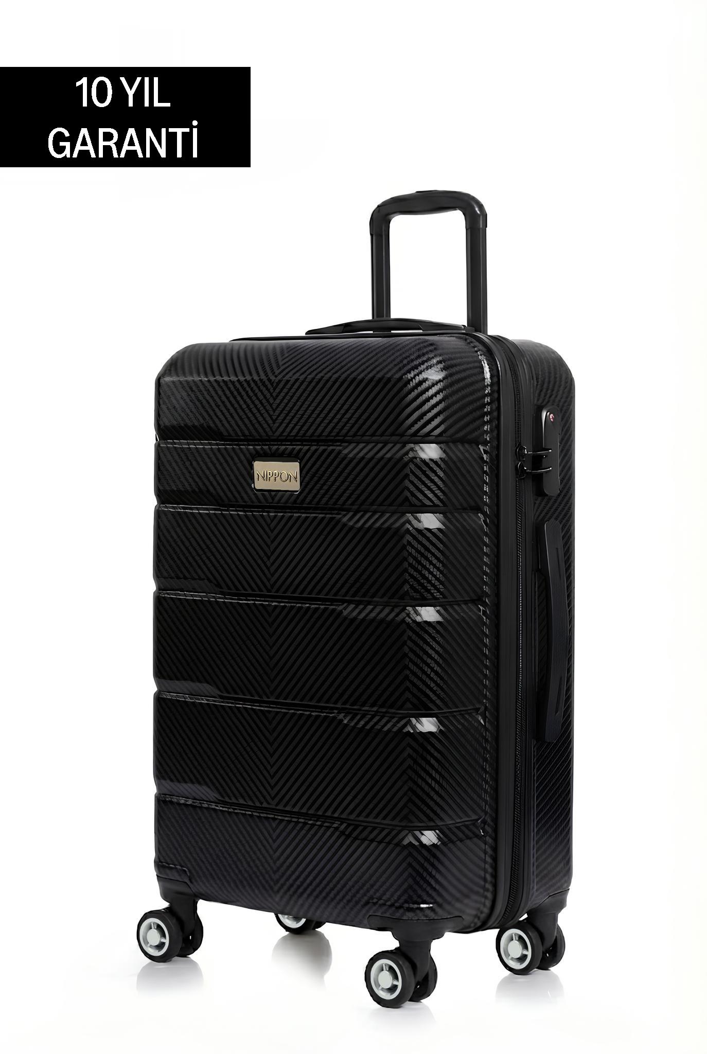 Orta Boy %100 Polikarbon Valiz Karbon Siyah 1807