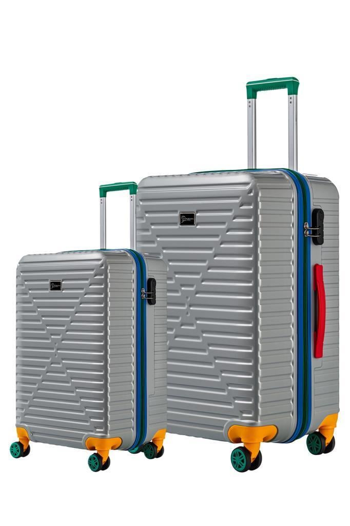 Orta Ve Kabin Boy 2'li Valiz Seti %100 Polikarbon Valiz 4x2 Teker Gri 1088