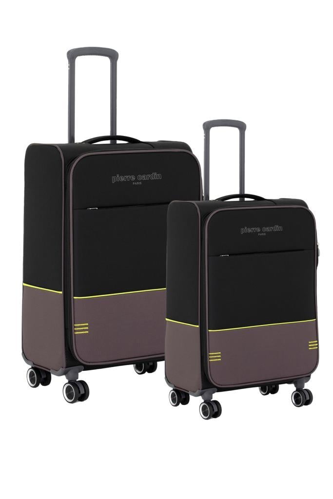 Pierre Cardin Ultra Light Hafif Lüx Kumaş 2'li Valiz Seti Orta Boy - Kabin Boy Siyah PC8200