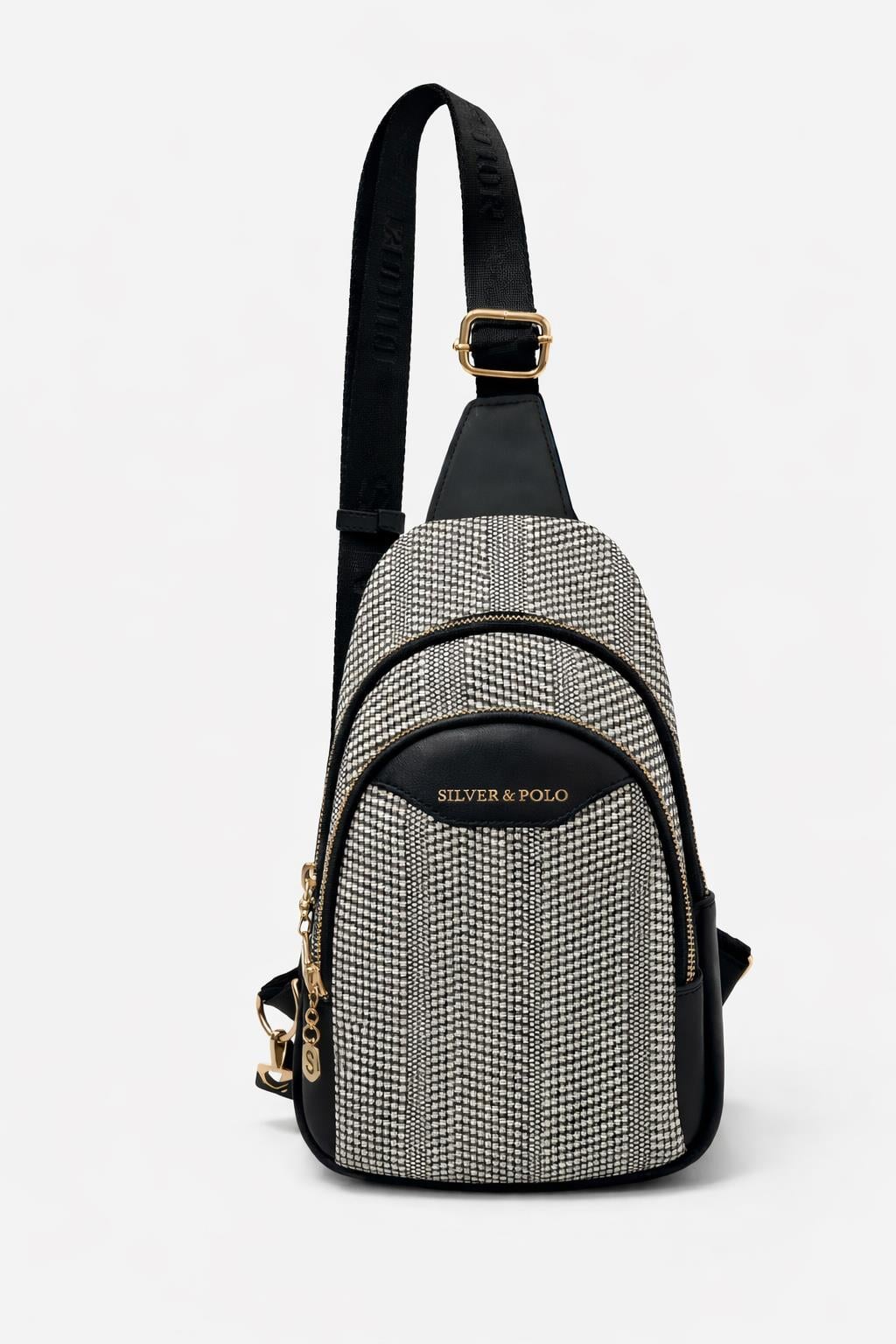 Silver Polo Bodybag Kadın Çanta Labirent Desenli Siyah-Beyaz 959