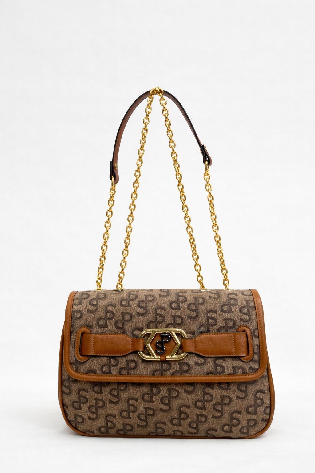 Silver Polo Çapraz Askılı Kadın Çanta Monogram Desenli Taba 1087