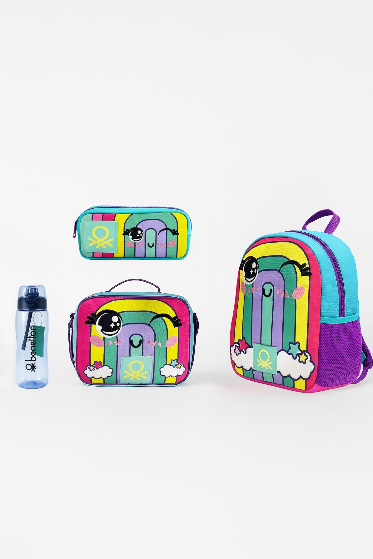 United Colors of Benetton Gökkuşağı Anaokulu Çanta Seti( Çanta+ Beslenme+ Kalemlik+ Mavi Matara )