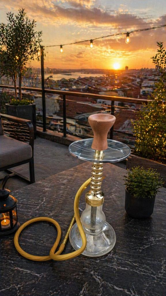  45 cm Cam Tabanlı Nargile Takımı – 18 cm Geniş Taban, Modern Tasarım, Bahçe & Teras Keyfi