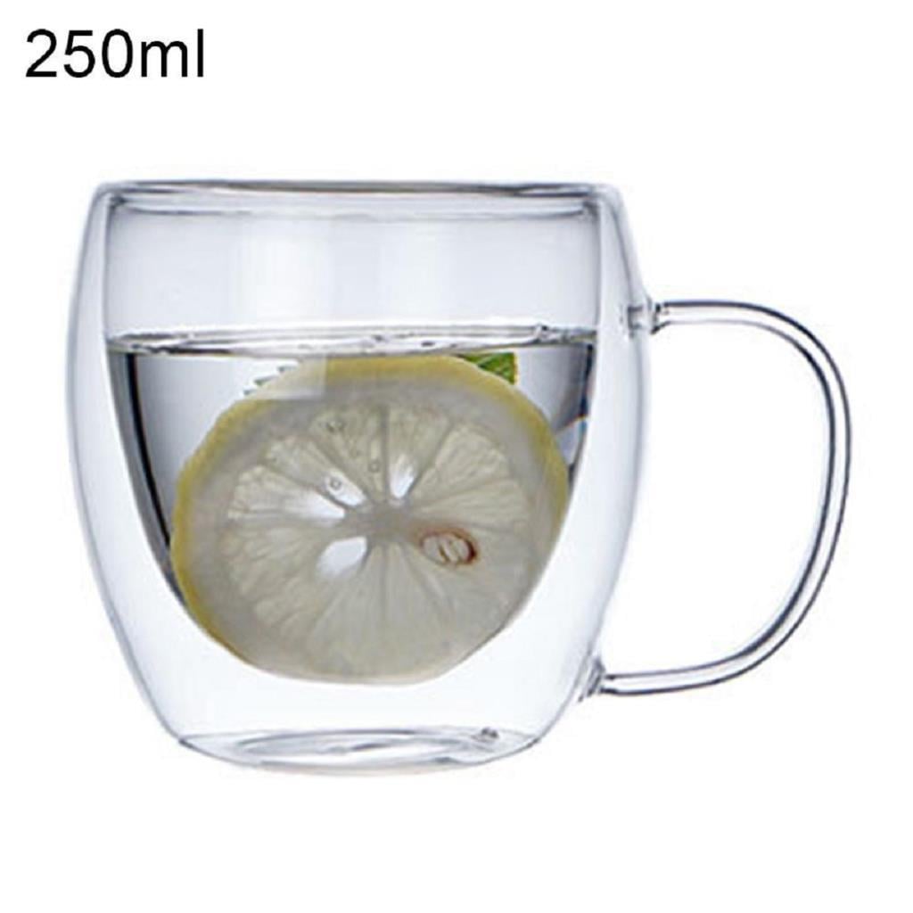 250 ML Çift Cidarlı Cam Çay Kahve Süt Kupa Bardak Borosilikat Cam Şarap 