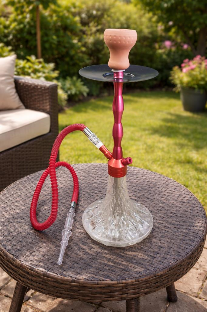 55 cm Kırmızı Nargile Takımı | Cam Şişe 21 cm Taban Çapı | Cafe & Teras Kullanımına Uygun Şık Nargile Seti