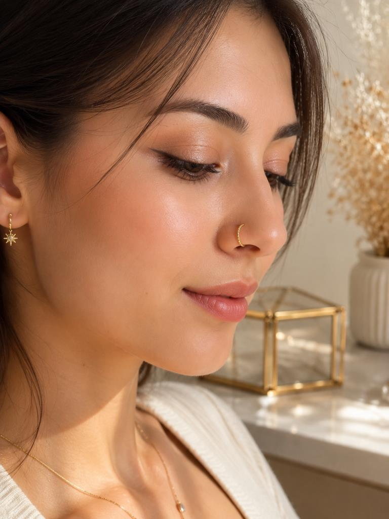 925 Ayar Gümüş Altın Renk Halka Burun Hızması Piercing Unisex Minimal Burun Piercing