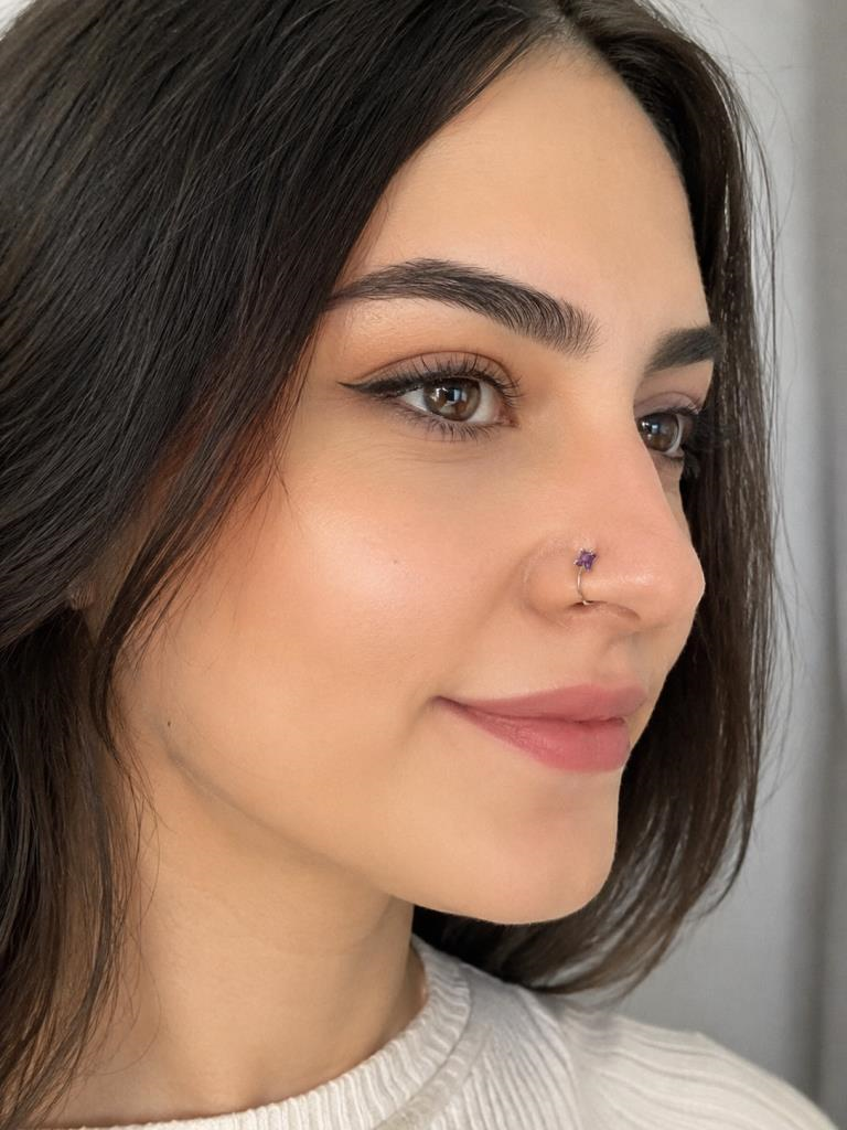 925 Ayar Gümüş Minimal Burun Hızması Piercing Zirkon Taşlı Unisex Halka Nose Ring Günlük Kullanım Şık Tasarım