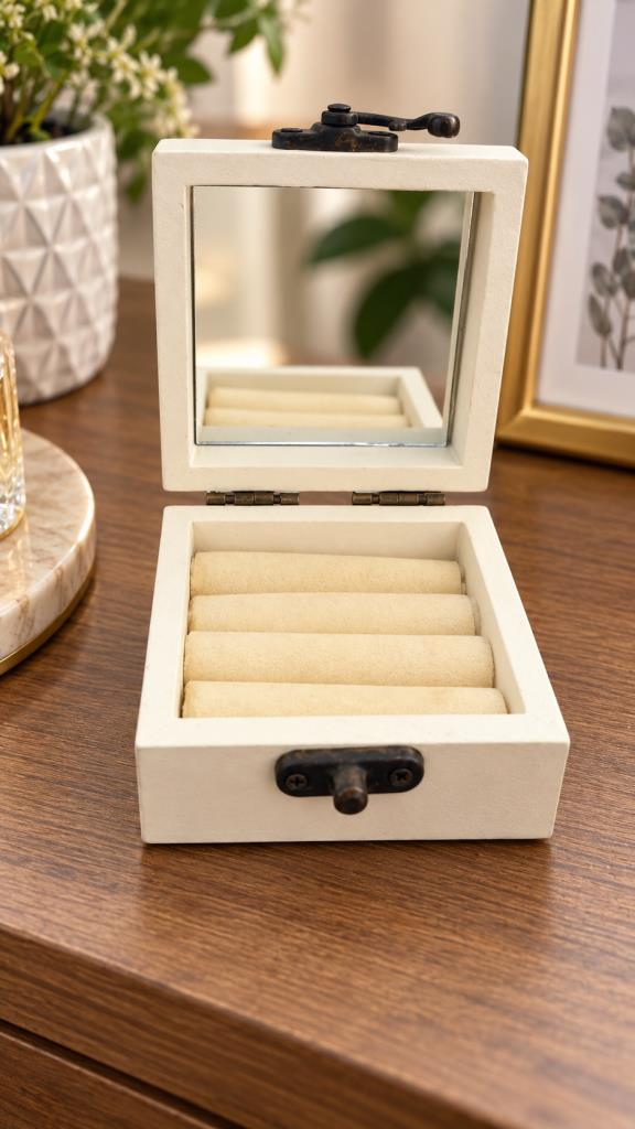 Ahşap Takı Kutusu Aynalı Dekoratif Mücevher ve Yüzük Saklama Kutusu 7x7x4 cm