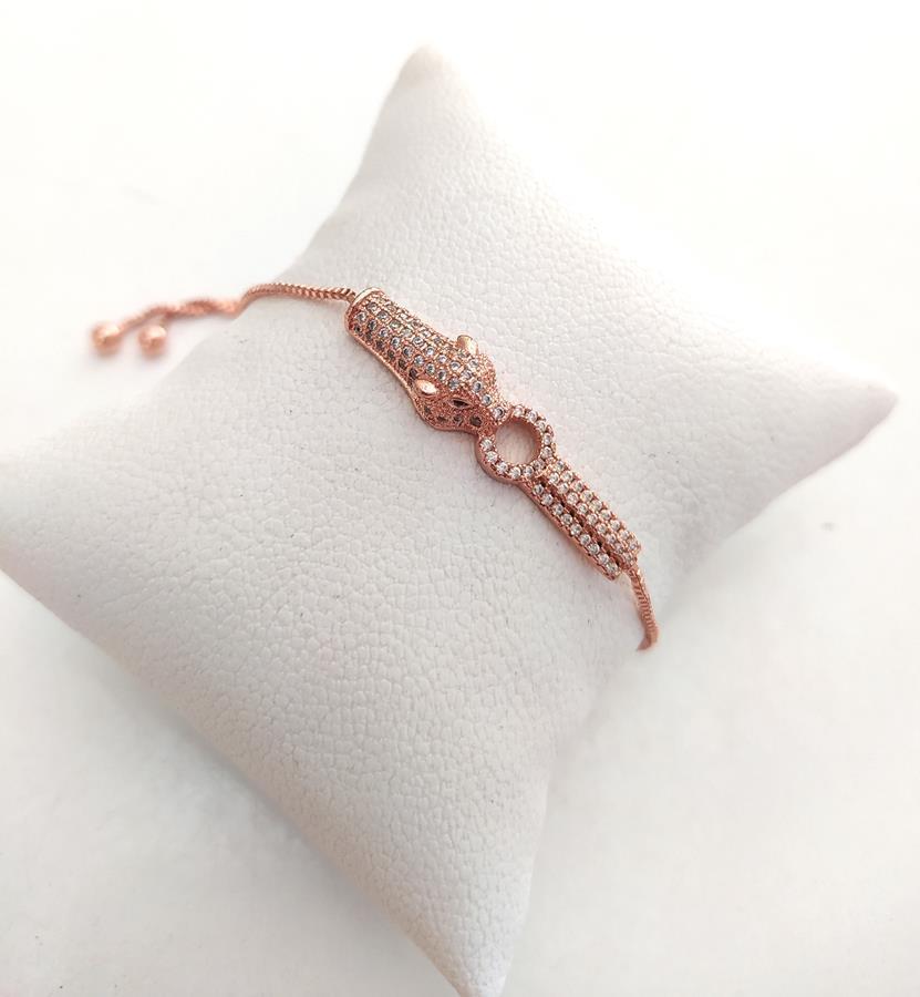 Asansörlü Swarovski Taşlı Kurt Kafası Bileklik Ayarlanabilir 9562