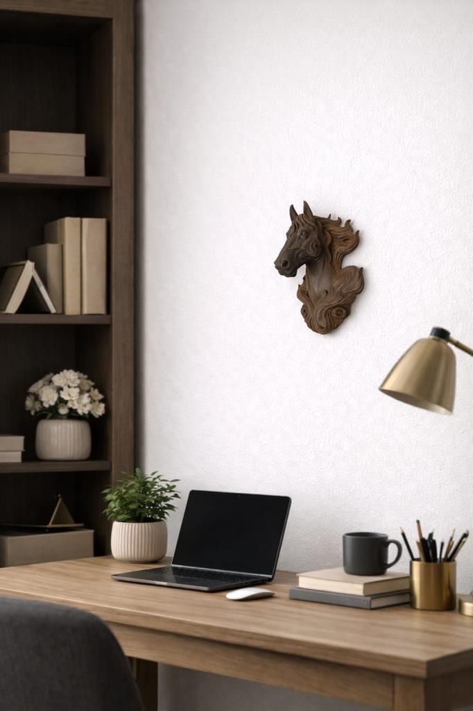 At Başı Duvar Dekoru 24x16 cm – At Figürlü Duvar Süsü Modern Salon Duvar Dekorasyonu At Heykeli