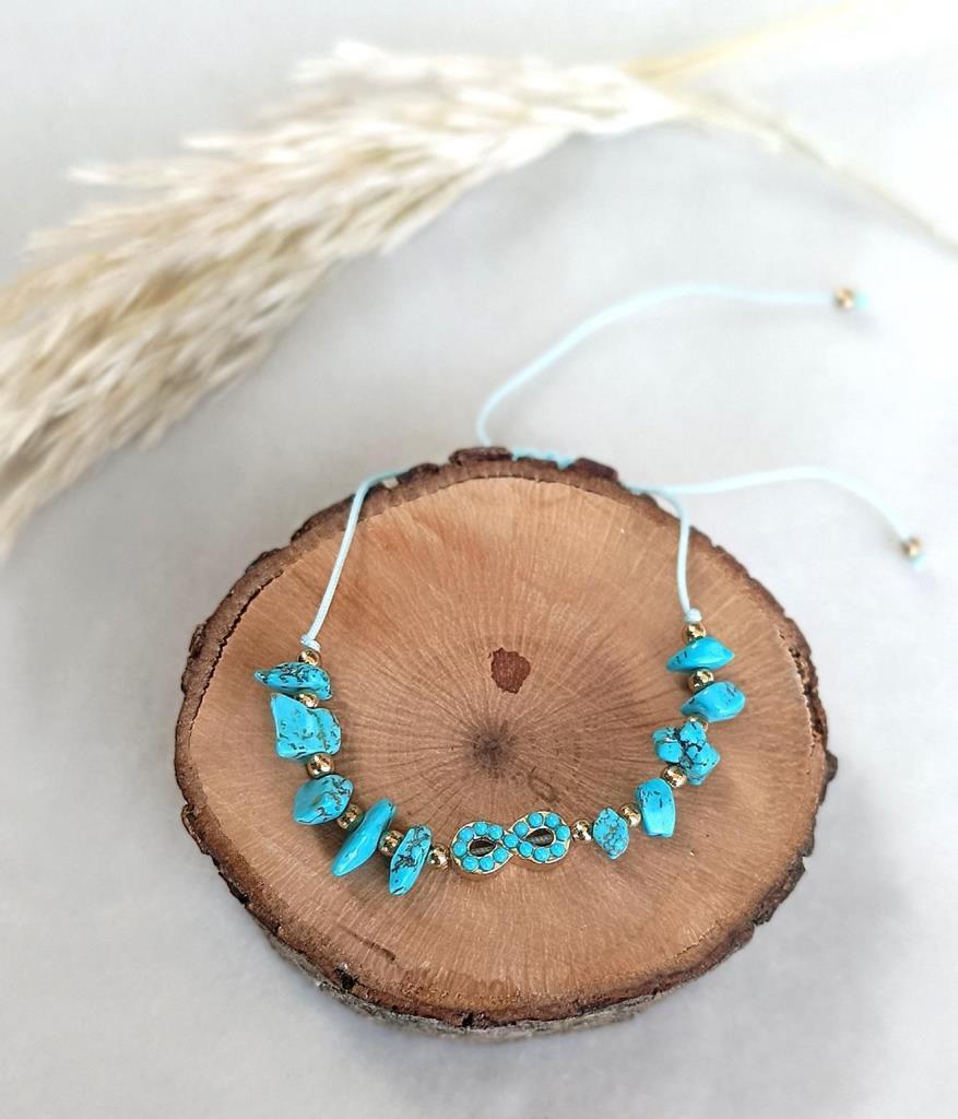 Bileklik Sonsuzluk Model Kırık Dogal Taş Turkuaz Ayarlanabilir İp Bileklik Hediye Takı