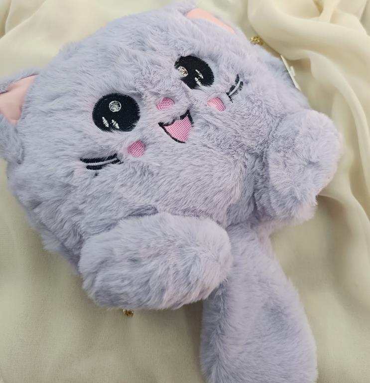 Çanta Peluş Sevimli Kedi Zincir Saplı El Omuz Çantası Lila