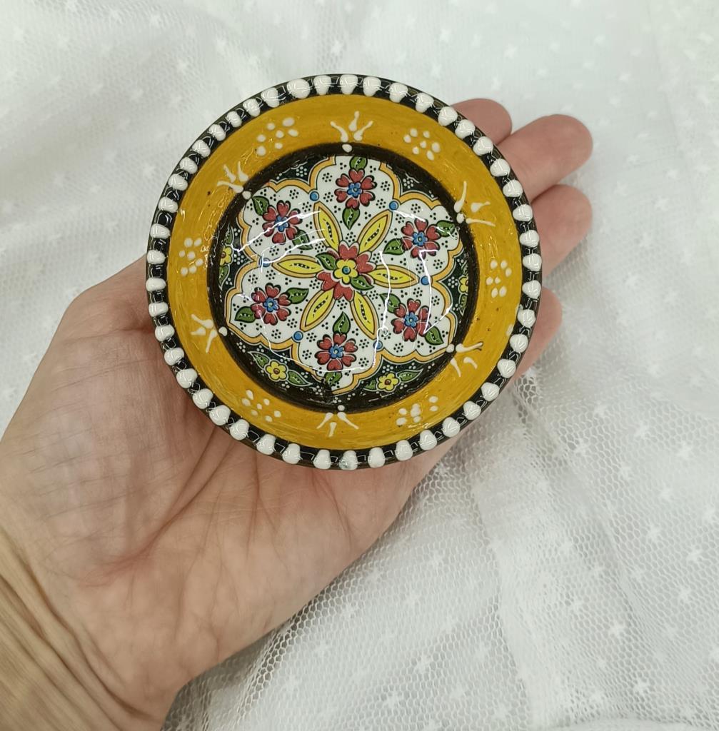 Çini Sarı 8 Cm Çerezlik Kase Sosluk Sunumluk Kahvaltılık 1 Adet  