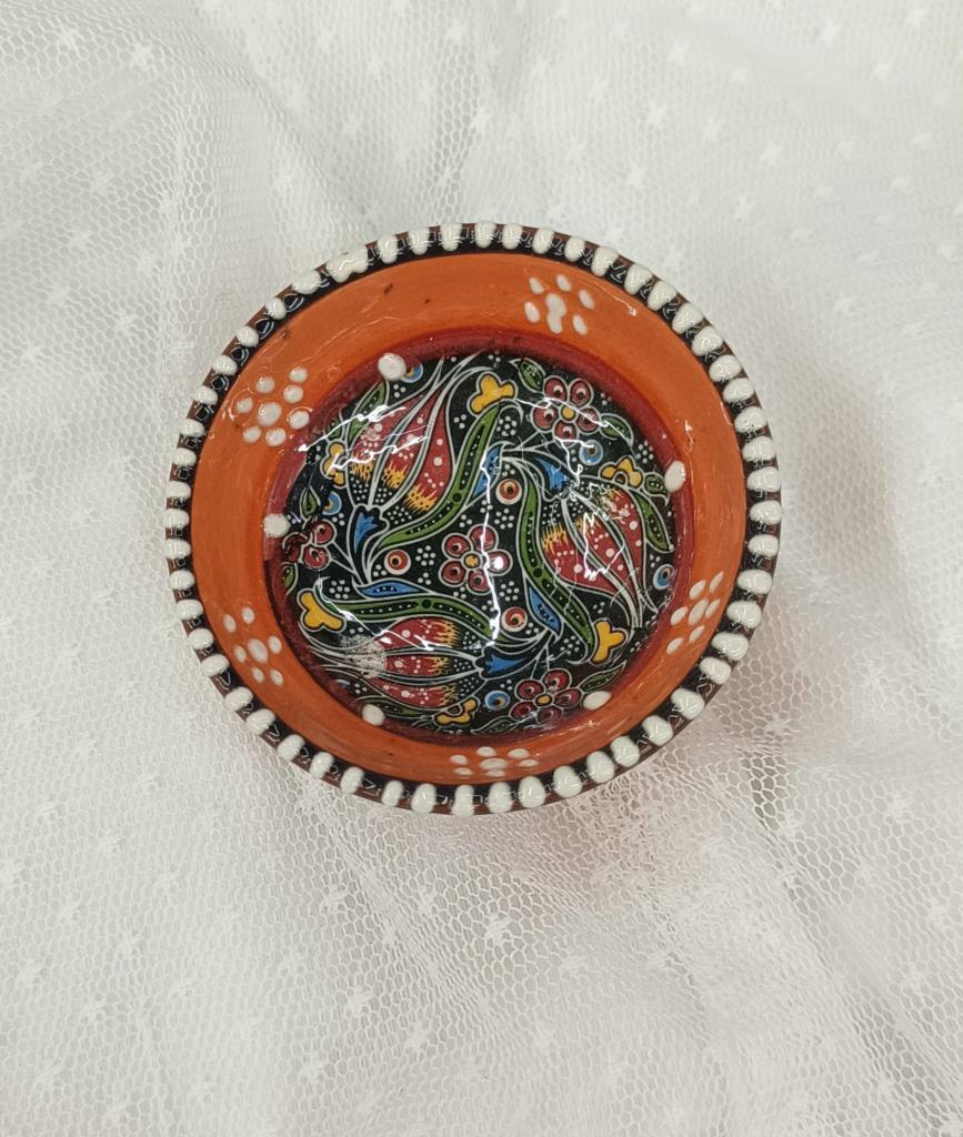 Çini Turuncu 8 Cm Çerezlik Kase Sosluk Sunumluk Kahvaltılık 1 Adet 18209