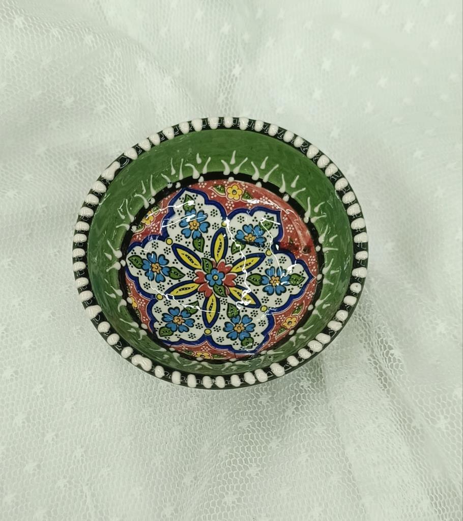 Çini Yeşil 8 Cm Çerezlik Kase Sosluk Sunumluk Kahvaltılık 1 Adet 18209