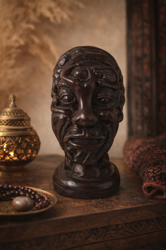 Dekoratif Otantik Büst Heykel – Modern Salon Ofis Masa Üstü Biblo – Vintage Ahşap Görünümlü Dekor (14,5 cm) Reçine