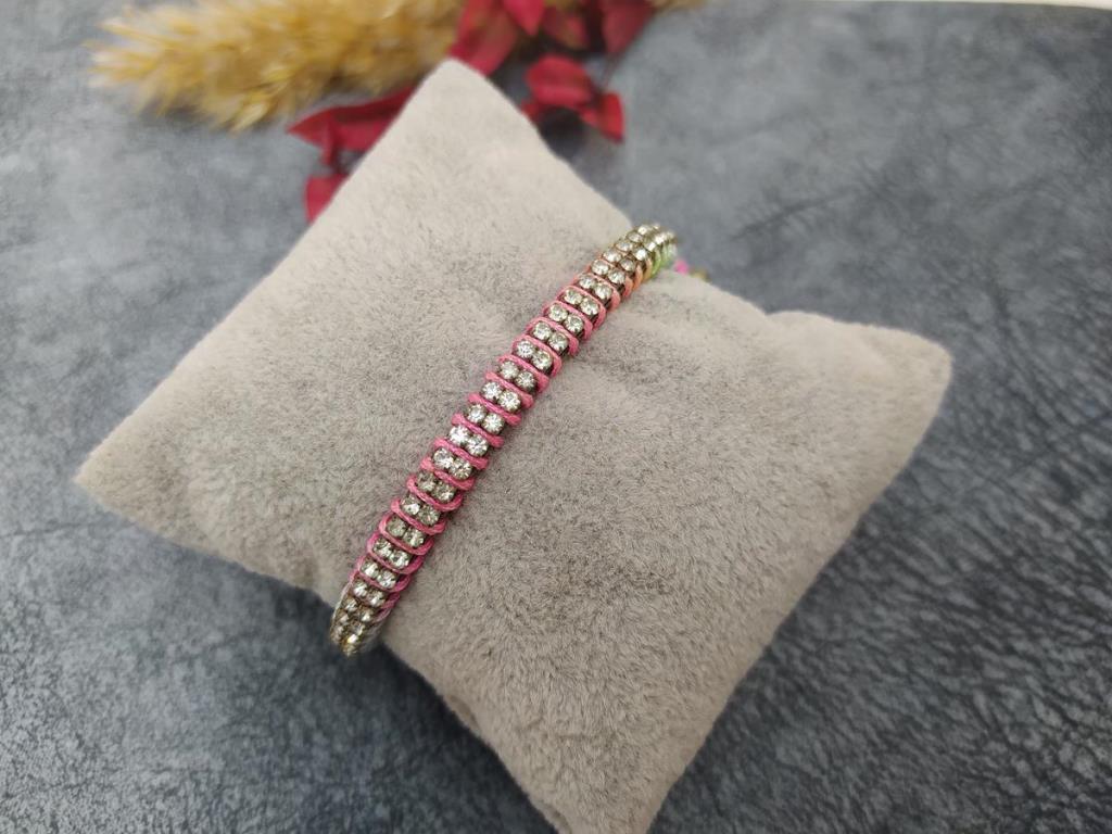 Deri Üzeri Ebruli İp Swaroski Taşlı Tasarım Ayarlanabilir Bileklik Bilezik