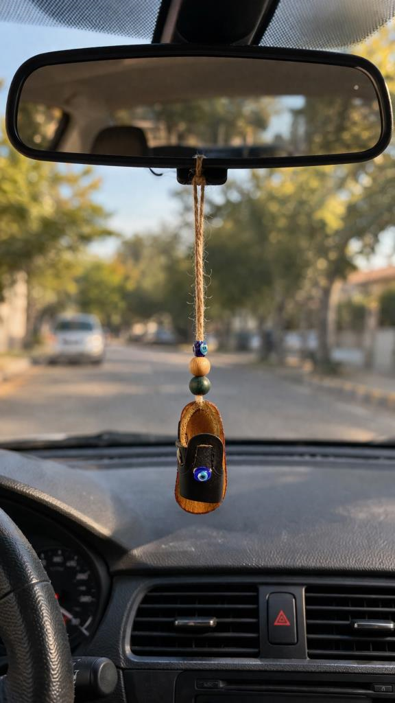 Dikiz Ayna Süsü Nazar Boncuklu Çarık – El Yapımı Araç, Kapı ve Duvar Dekoru (24 cm)